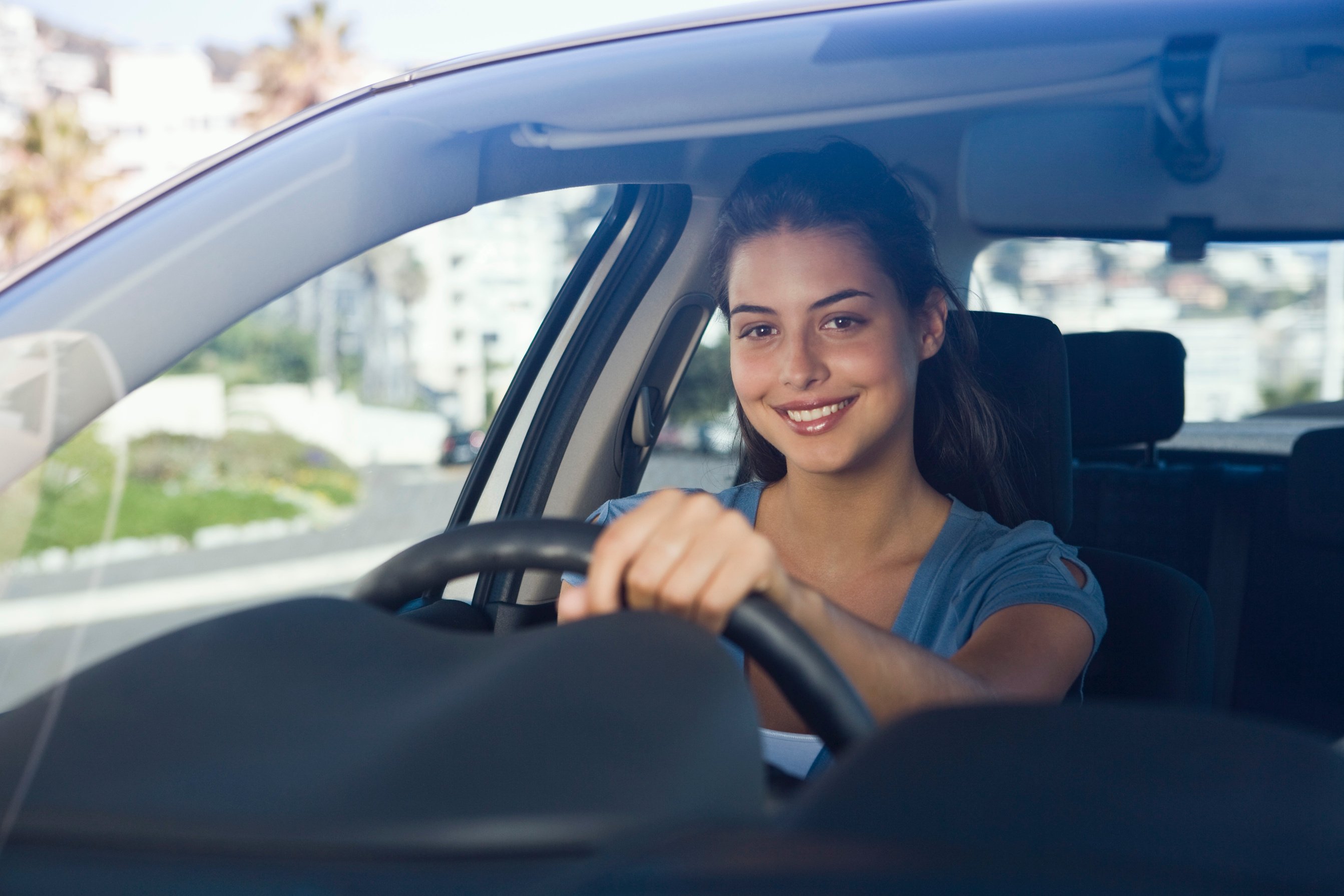 Woman driving car